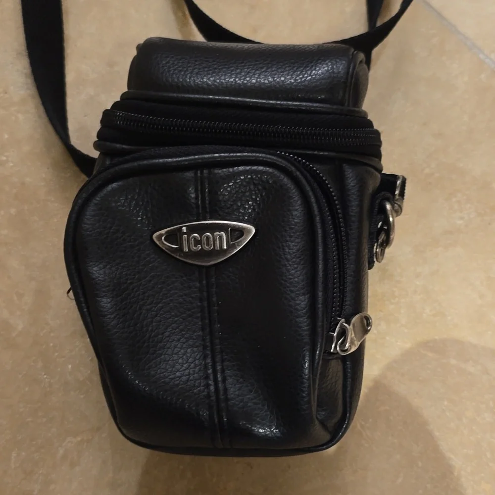C Icon Black Faux Leather Camera Bag With Strap, Bag & Strap ONLY